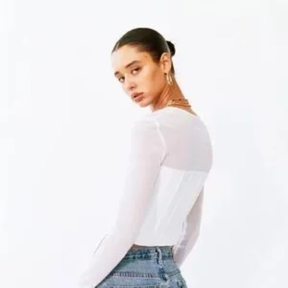 White With Jean Mesh Bustier top - Picture 2 of 7